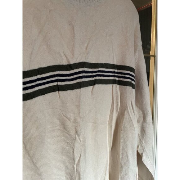 John Ashford Cream Stripe Cotton Crew Neck Sweater Size Large Men's Top - Picture 2 of 5